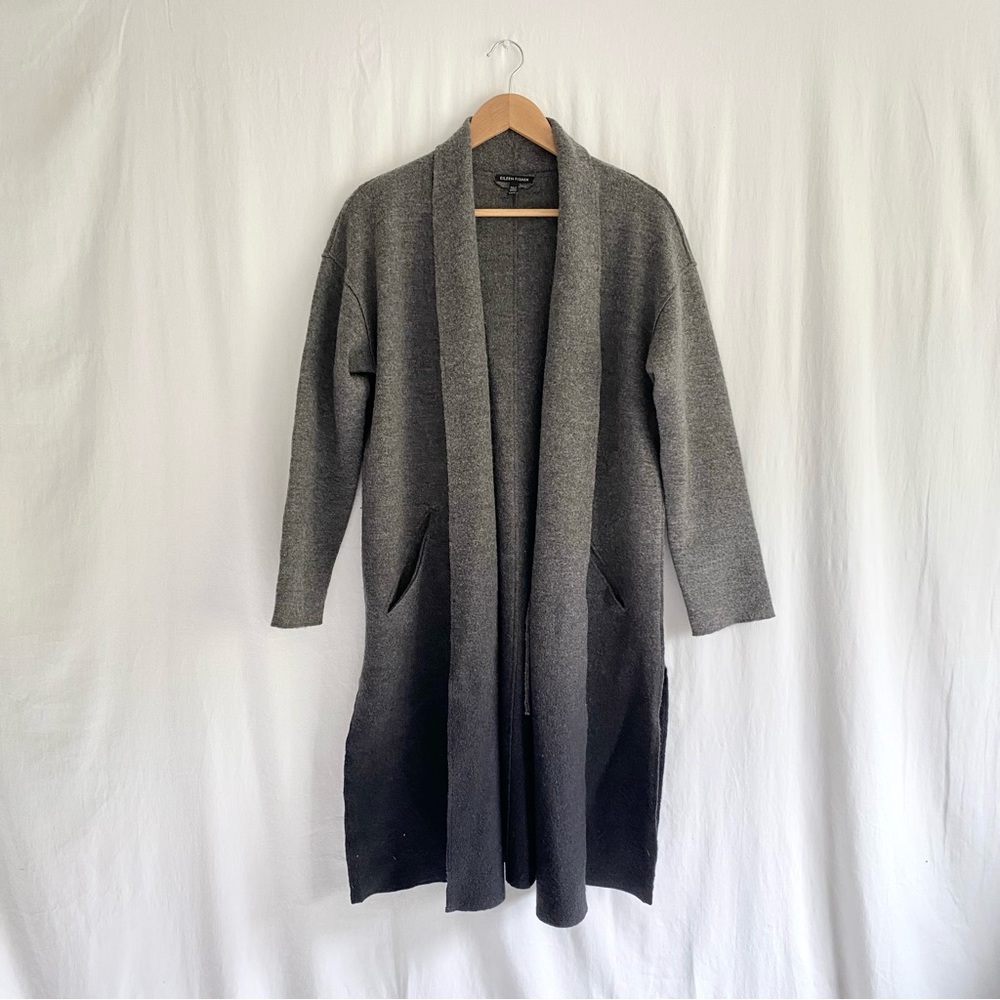Eileen Fisher 100% Wool Grey Ombré Open Cardigan, Size XXS/XS - Picture 2 of 8